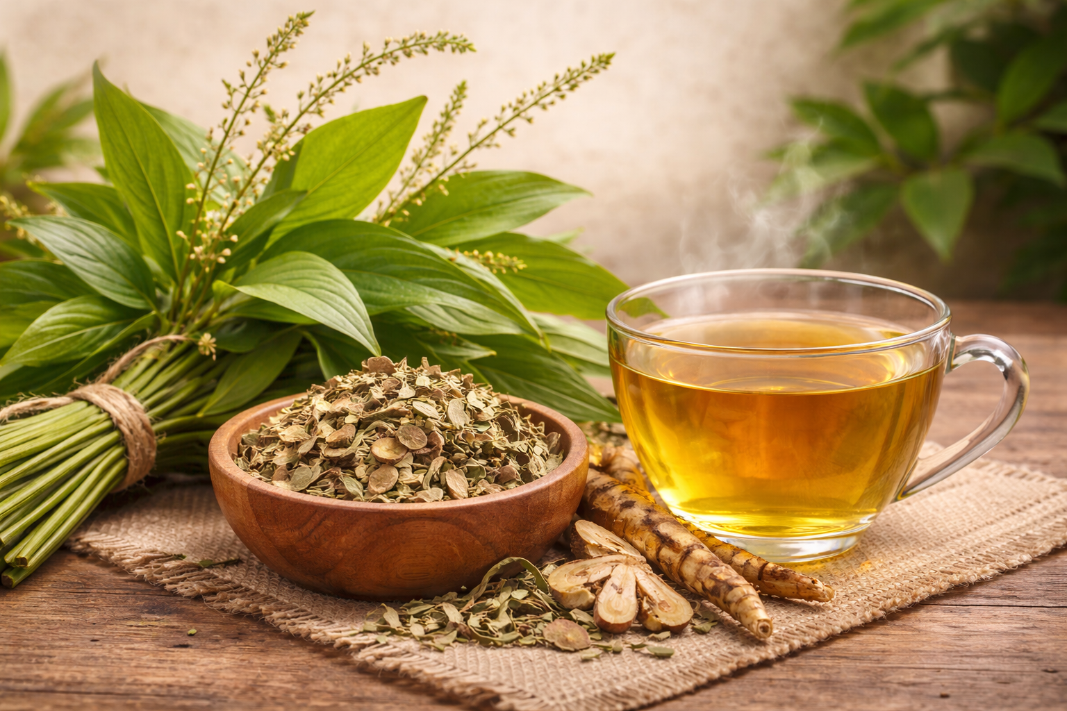 Infusión de anamú como receta medicinal natural